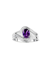 Rylos Designer Swirl Style Ring Sterling Silver 925 : 7X5MM Oval Gemstone & Diamond Accent - Birthstone Jewelry for Women - Available in Sizes 5-10.