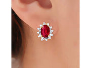 RYLOS Earrings For Women 14K White Gold - July Birthstone Earrings Ruby 6X4MM Color Stone Gemstone Jewelry For Women Gold Earrings