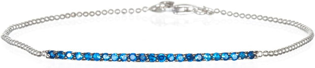 Rylos Rhodium Plate Two Tone Synthetic Sapphire Mini ID Bracelet