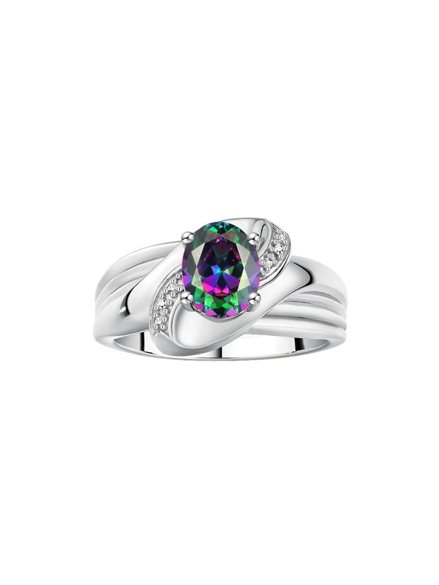 Rylos 14K White Gold Ring with Oval 9X7MM Gemstone & Diamonds - Classic Design Color Stone Jewelry for Women in Gold, Sizes 5-10