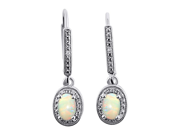 RYLOS Women's Sterling Silver Dangling Earrings - Oval Shape Gemstone & Diamonds - 6X4MM Birthstone Earrings - Exquisite Color Stone Jewelry