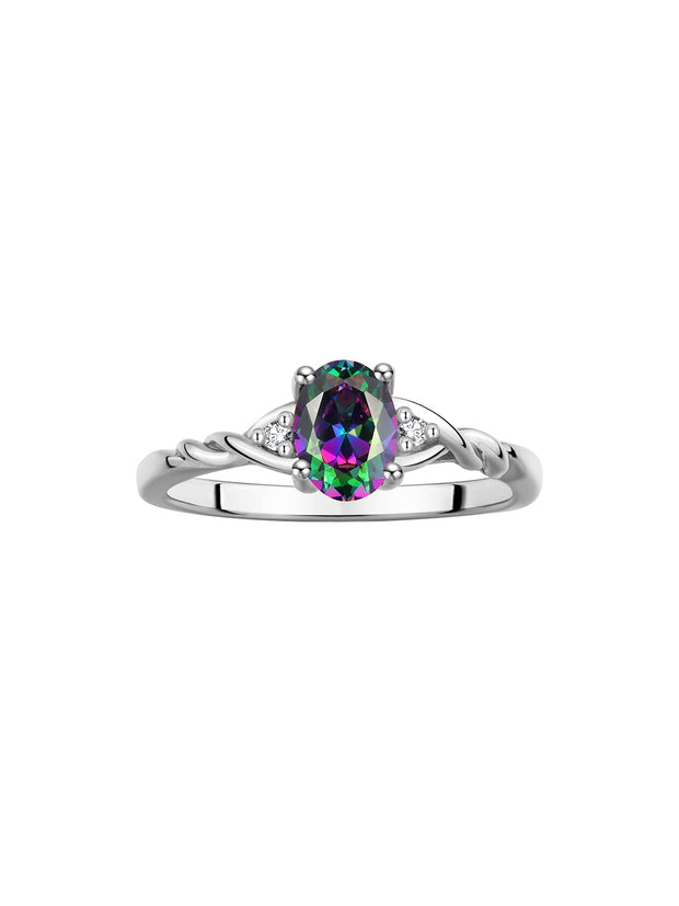 RYLOS Sterling Silver Classic Birthstone Ring - 7X5MM Oval Gemstone & Diamonds - Women's Jewelry, Sizes 5-10