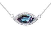 Rylos Sterling Silver Lucky Eye Necklace: Marquise Gemstone & Diamond Pendant, 18" Chain, 12X6MM Birthstone, Women's Elegant Jewelry