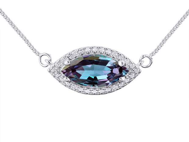 Rylos Sterling Silver Lucky Eye Necklace: Marquise Gemstone & Diamond Pendant, 18" Chain, 12X6MM Birthstone, Women's Elegant Jewelry