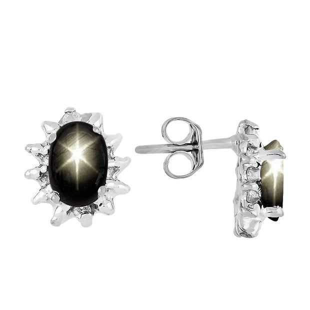 RYLOS Earrings For Women 14K White Gold - Diamond & Black Star Sapphire Earrings 6X4MM Color Stone Gemstone Jewelry For Women Gold Earrings