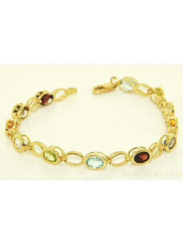 Rylos Tennis Bracelet Set in 14K Yellow Gold With Multicolor Color Stones can change stones to match the birthstones you prefer - 7"*