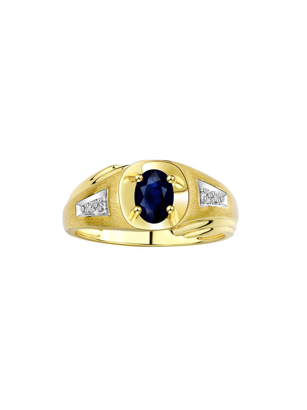 Rylos Men's Rings Classic Designer Style 8X6MM Oval Gemstone & Diamond Ring - Color Stone Birthstone Yellow Gold Plated Silver Ring for Men, Sizes 8-13.