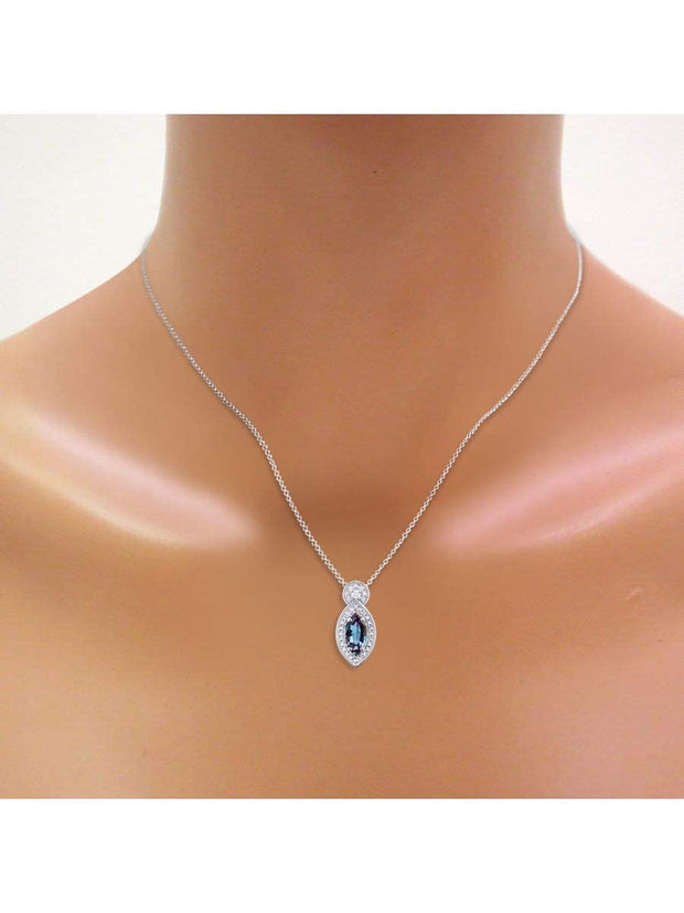 Rylos Sterling Silver Designer Necklace: Marquise Gemstone & Diamond Pendant, 18" Chain, 10X5MM Birthstone, Women's Elegant Jewelry