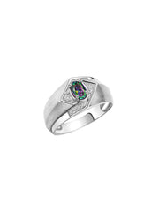 Rylos Men's Rings 14K White Gold Ring: 6X4MM Oval Shape Gemstone & Sparkling Diamonds - Color Stone Birthstone Rings for Men in Gold, Available in Sizes 8-13