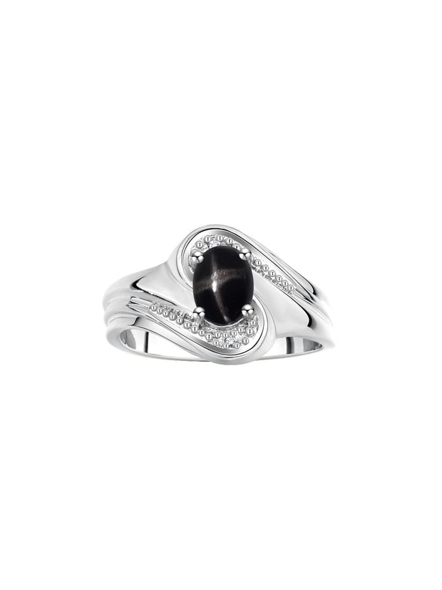 Rylos Designer Swirl Style Ring Sterling Silver 925 : 7X5MM Oval Gemstone & Diamond Accent - Birthstone Jewelry for Women - Available in Sizes 5-10.