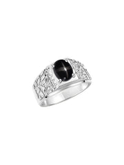 Rylos Men's Rings Designer Nugget Ring: Oval 9X7MM Gemstone & Sparkling Diamonds - Color Stone Birthstone Rings for Men, Sterling Silver Rings in Sizes 8-13. Mens Jewelry