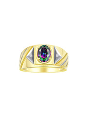 Rylos Men's 14K Yellow Gold Designer Rings - Classic Style with 8x6MM Oval Gemstone & Diamond Accents - Birthstone Rings in Sizes 8-13