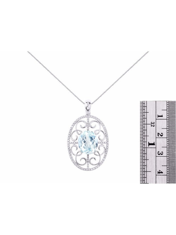 Rylos 14K White Gold Halo Designer Style Necklace: Gemstone & Diamond Pendant, 18" Chain, 12X10MM, Women's Elegant Jewelry