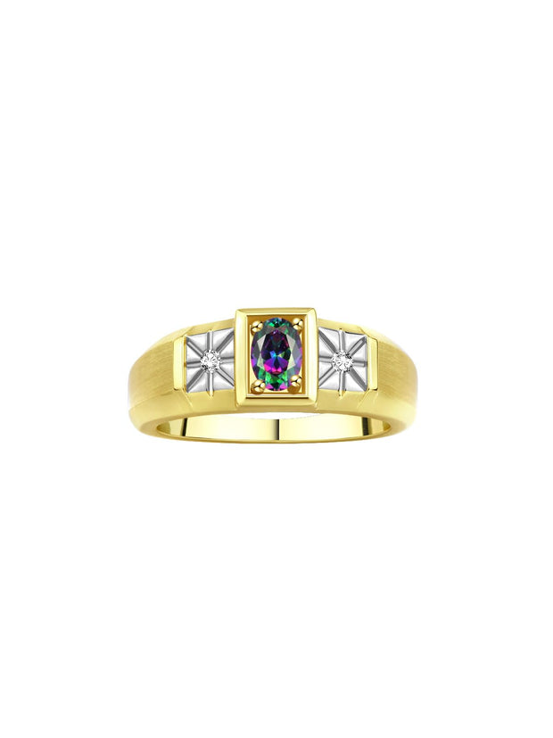 Rylos Men's Classic 14K Yellow Gold Designer Ring: 6X4MM Oval Gemstone & Sparkling Diamond Accent - Birthstone Rings for Men - Available in Sizes 8-13.