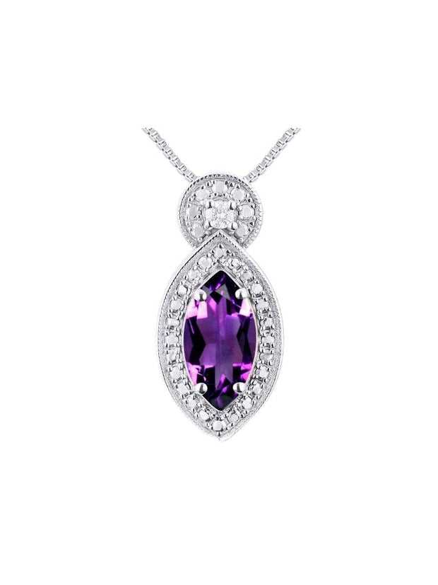 Rylos Sterling Silver Designer Necklace: Marquise Gemstone & Diamond Pendant, 18" Chain, 10X5MM Birthstone, Women's Elegant Jewelry