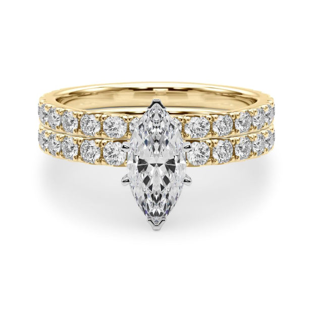 Rylos 14K White/Rose/Yellow Gold Marquise Cut Engagement Ring + Wedding Band set | Certified Lab Grown Diamonds | VS-SI Quality | Available in Size 5-10