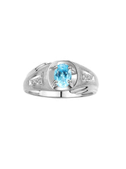 Rylos Men's Rings Classic Designer Style 8X6MM Oval Gemstone & Diamond Ring - Color Stone Birthstone Sterling Silver Ring for Men, Sizes 8-13.