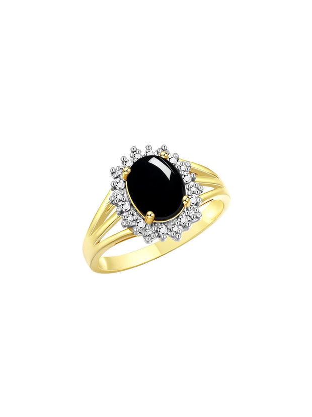 Rylos 14K Yellow Gold Ring: Princess Diana Inspired 9X7MM Gemstone and Dazzling Halo of Diamonds - Exquisite Jewelry for Women in Sizes 5-10