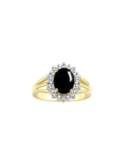 Rylos 14K Yellow Gold Ring: Princess Diana Inspired 9X7MM Gemstone and Dazzling Halo of Diamonds - Exquisite Jewelry for Women in Sizes 5-10