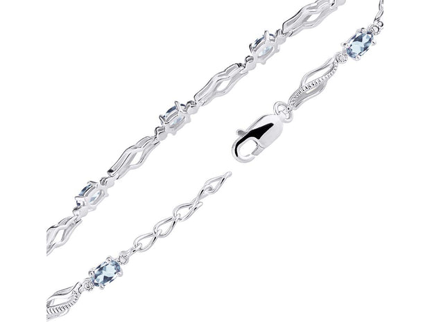 Rylos Bracelets for Women 925 Sterling Silver Serenity Wave Tennis Bracelet Gemstone & Diamonds Adjustable to Fit 7"-8" Wrist, 9 Gorgeous 5X3MM Jewelry for Women Friendship Bracelets