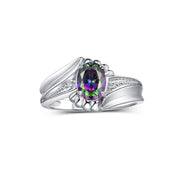 Rylos 14K White Gold Swirl Z Ring with 7X5MM Oval Gemstone & Diamond Accent  Exquisite Color Stone Birthstone Jewelry for Women  Available in Sizes 5-10