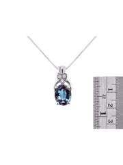 Rylos Sterling Silver Classic Designer Necklace: Gemstone & Diamond Pendant, 18" Chain, 9X7MM Birthstone, Elegant Women's Jewelry