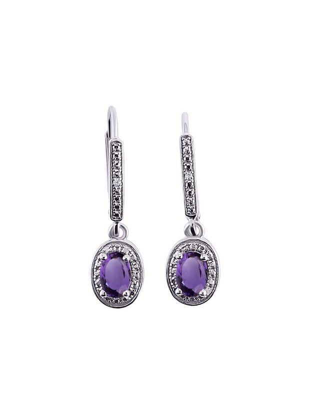 RYLOS Women's Sterling Silver Dangling Earrings - Oval Shape Gemstone & Diamonds - 6X4MM Birthstone Earrings - Exquisite Color Stone Jewelry