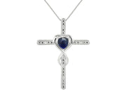 Rylos Women's 14K White Gold Heart Gemstone & Diamond Cross Necklace. 6MM Birthstone. With 18" Chain. Elegant Jewelry for Women.