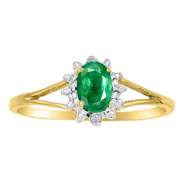 Rylos Rings For Women 14K Yellow Gold - May Birthstone Ring Emerald 6X4MM Color Stone Gemstone Jewelry For Women Gold Ring