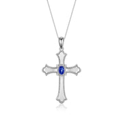 Rylos 14K White Gold Cross Necklace with Gemstones, Diamonds & 18 Chain - 6X4MM Birthstone Pendant for Women - Elegant Diamond Jewelry