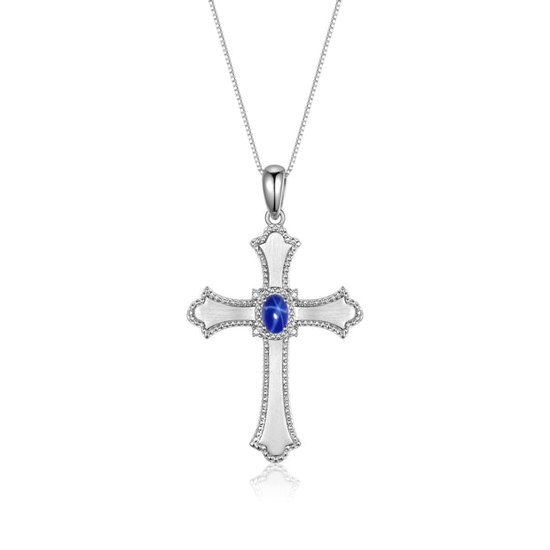 Rylos 14K White Gold Cross Necklace with Gemstones, Diamonds & 18 Chain - 6X4MM Birthstone Pendant for Women - Elegant Diamond Jewelry