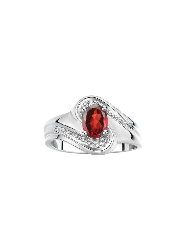 Rylos Designer Swirl Style Ring Sterling Silver 925 : 7X5MM Oval Gemstone & Diamond Accent - Birthstone Jewelry for Women - Available in Sizes 5-10.