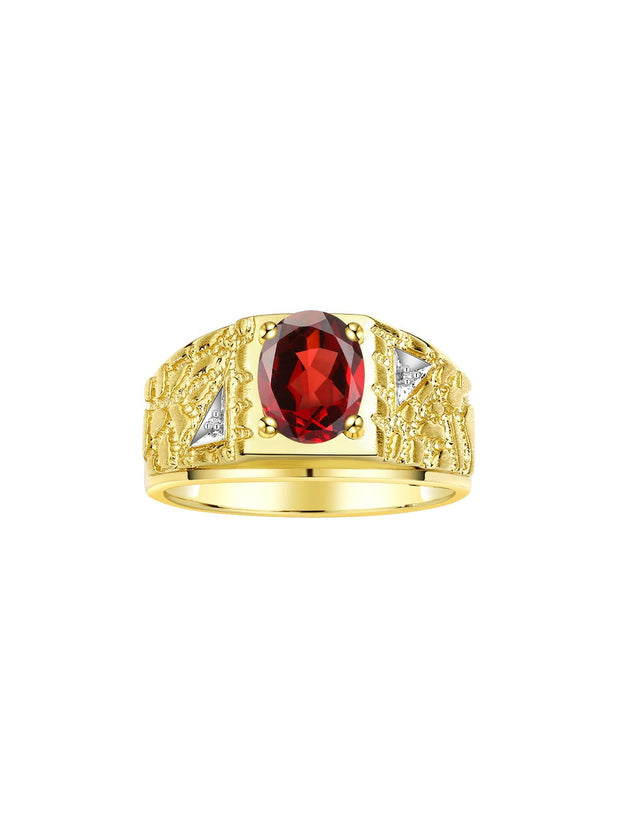 Rylos Men's Rings Designer Nugget Ring: Oval 9X7MM Gemstone & Sparkling Diamonds - Color Stone Birthstone Rings for Men, Yellow Gold Plated Silver Rings in Sizes 8-13. Mens Jewelry