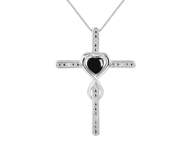 Rylos Women's 14K White Gold Heart Gemstone & Diamond Cross Necklace. 6MM Birthstone. With 18" Chain. Elegant Jewelry for Women.