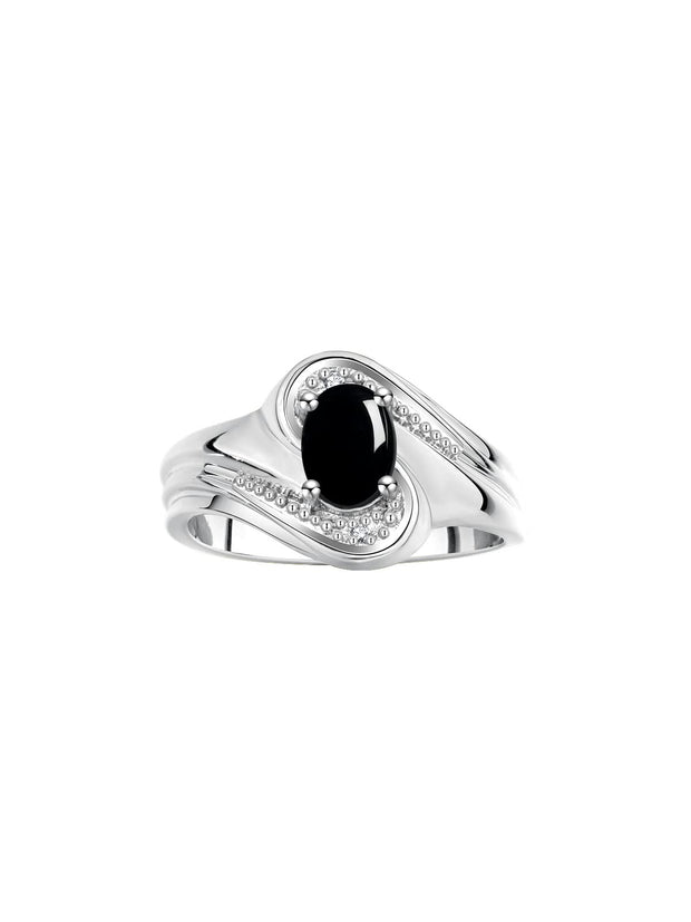 Rylos Designer Swirl Style Ring Sterling Silver 925 : 7X5MM Oval Gemstone & Diamond Accent - Birthstone Jewelry for Women - Available in Sizes 5-10.