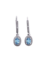 RYLOS Women's 14K White Gold Dangling Earrings - Oval Shape Gemstone & Diamonds - 6X4MM Birthstone Earrings - Exquisite Color Stone Jewelry