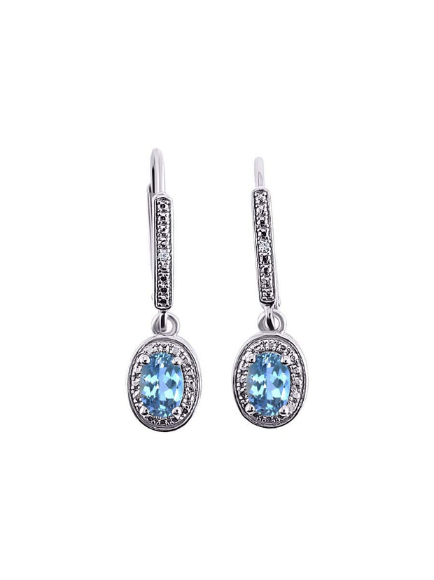 RYLOS Women's 14K White Gold Dangling Earrings - Oval Shape Gemstone & Diamonds - 6X4MM Birthstone Earrings - Exquisite Color Stone Jewelry