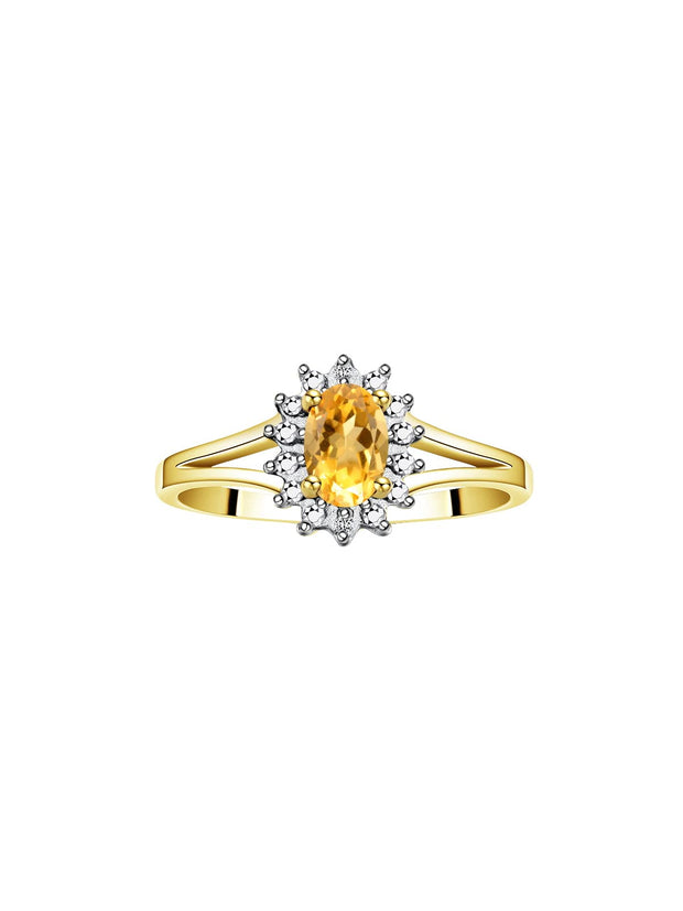 Rylos Halo Ring: Diamond Birthstone with 6X4MM Oval Gemstone - Women's Jewelry in Yellow Gold Plated Silver - Stunning Diamond Ring Sizes 5-10