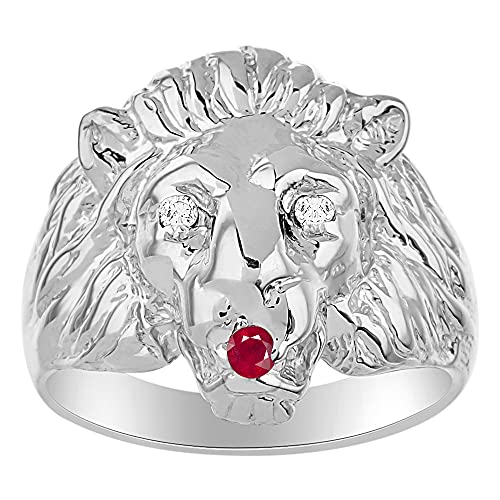 RYLOS Lion Head Ring with Color Stones in Eyes & Diamond in the Mouth – Fun Designer Rings in Sizes 6-13 in Sterling Silver