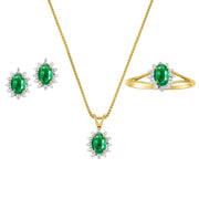 Rylos Matching Jewelry For Women 14K Yellow Gold - May Birthstone- Ring, Earrings & Necklace Emerald 6X4MM Color Stone Gemstone Jewelry For Women Gold Jewelry