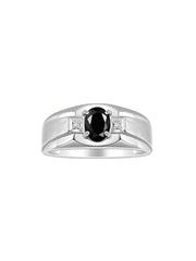 Rylos Men's Rings Classic Design 7X5MM Oval Gemstone & Sparkling Diamond Ring - Color Stone Birthstone Rings for Men, Sterling Silver Rings in Sizes 8-13.