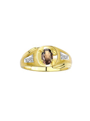 Rylos Men's Rings Classic Designer Style 8X6MM Oval Gemstone & Diamond Ring - Color Stone Birthstone Yellow Gold Plated Silver Ring for Men, Sizes 8-13.