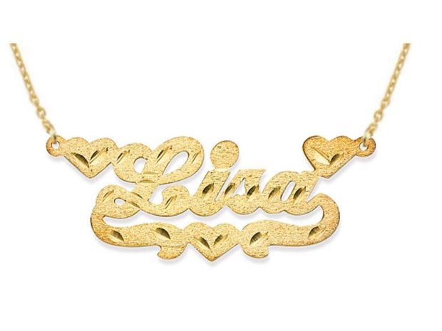 RYLOS Necklaces For Women Gold Necklaces for Women & Men Sterling Silver or Yellow Gold Plated Silver Personalized 3 Heart Satin Diamond Cut Nameplate Necklace Special Order, Made to Order Necklace