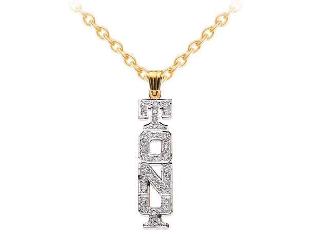 Rylos Necklaces For Women Gold Necklaces for Women & Men Sterling Silver or Yellow Gold Plated Silver Personalized Block Lettering Vertical Diamond Nameplate Necklace Special Order, Made to Order