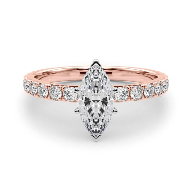 Rylos 14K White/Rose/Yellow Gold Engagement Rings | Marquise Cut | Certified Lab Grown Diamond Ring | VS-SI Quality | Available in Size 5-10