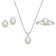 Rylos Matching Jewelry For Women 14K White Gold - October Birthstone- Ring, Earrings & Necklace - Opal 6X4MM Color Stone Gemstone Jewelry For Women Gold Jewelry