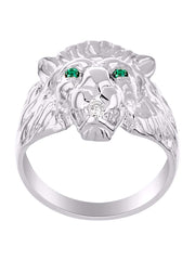 Rylos Lion Head Ring with Gemstone Eyes & Diamond Mouth – Fun Designer Rings in Sizes 6-13 in Sterling Silver