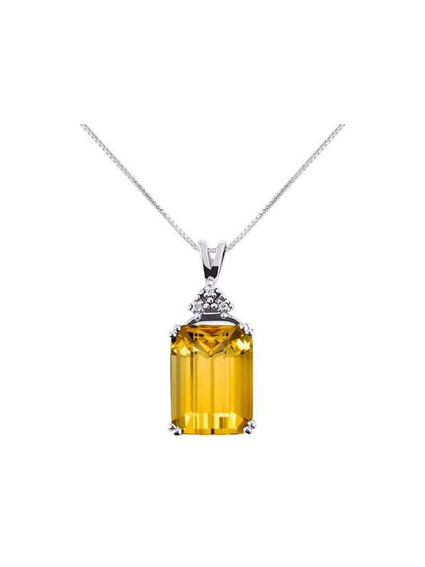 Rylos Sterling Silver Designer Rectangle Necklace: Emerald Cut Gemstone & Diamond Pendant, 18" Chain, 16X12MM Birthstone, Women's Elegant Jewelry