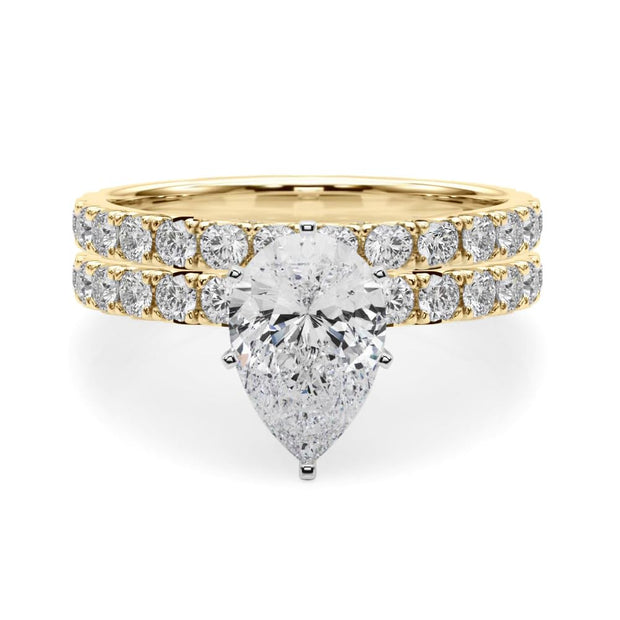 Rylos 14K White/Rose/Yellow Gold Pear Cut Engagement Ring + Wedding Band set | Certified Lab Grown Diamonds | VS-SI Quality | Available in Size 5-10