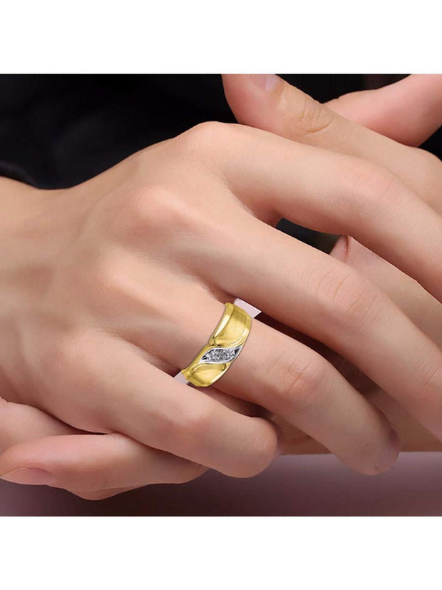 Rylos His/Hers Wedding Bands, featuring Diamonds set in premium Yellow Gold Plated Silver, Available in sizes 6-13, symbolize your commitment with timeless elegance.